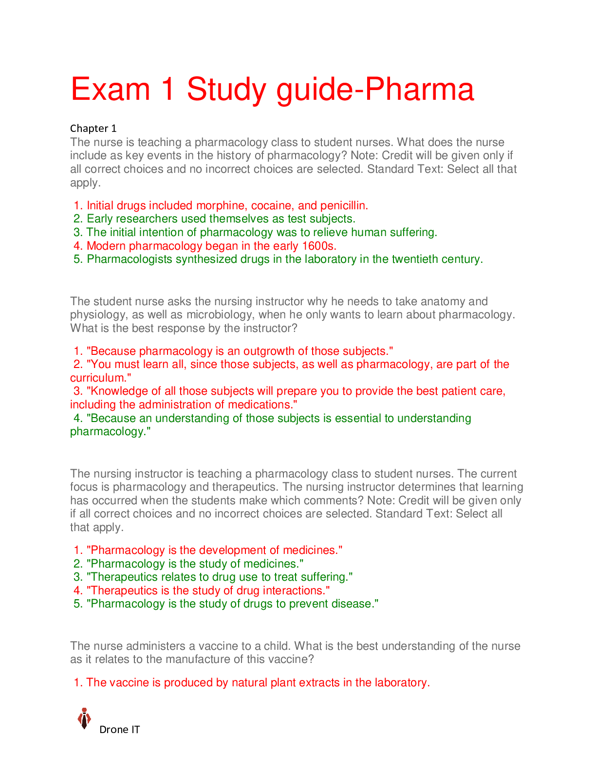 Preview image of Exam 1 Study Guide - Pharmacology-2021 document